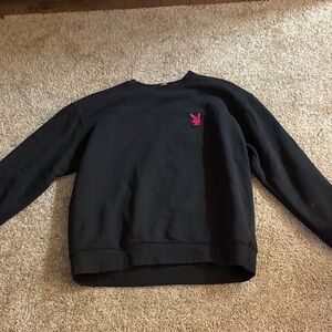 PLAYBOY Black Crewneck Sweater with Pink Logo